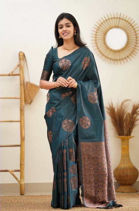 Jacquard Silk Sarees Rama Colour, casual wear