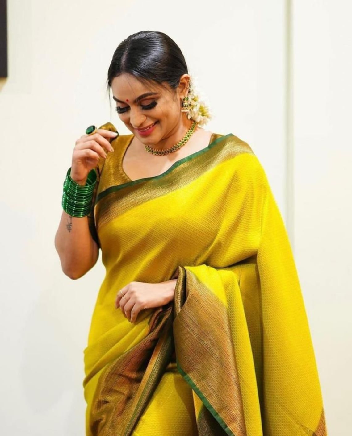 Attractive Yellow Soft Silk Saree With Pretty Blouse Piece