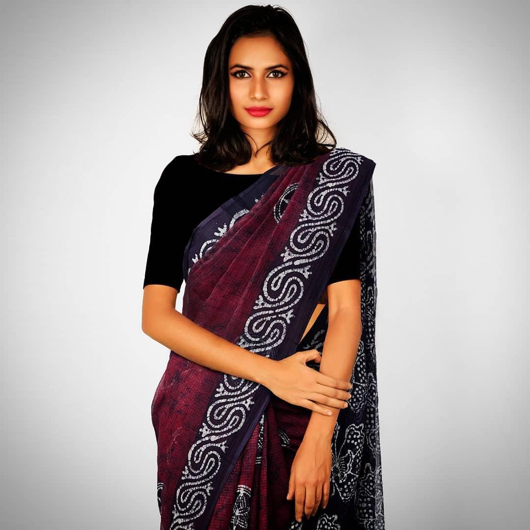 Sensational Wine Colored Festive Printed Pure Linen Saree - Ibis Fab