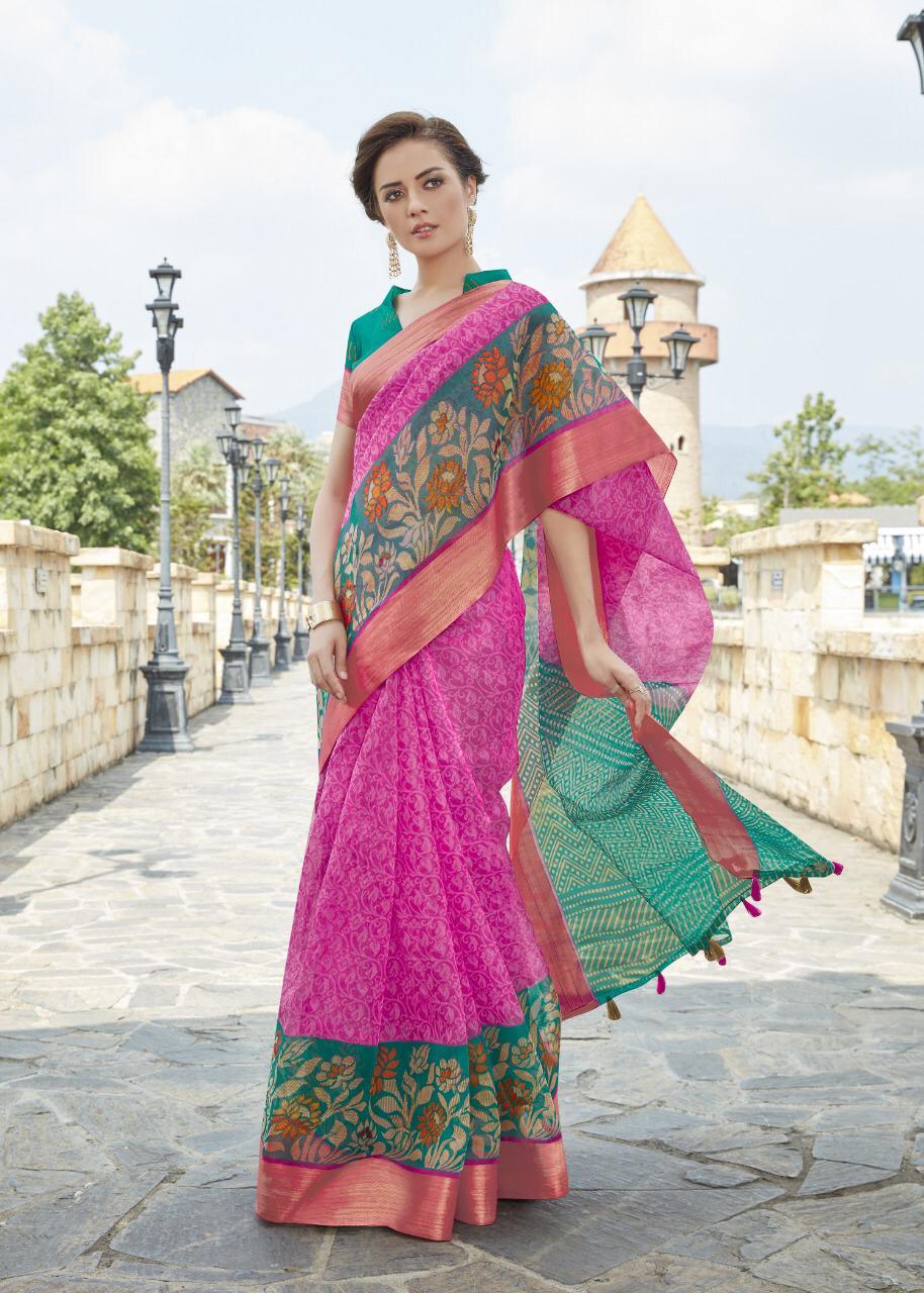 Sophisticated Pure Linen Pink Colored Casual Printed Saree - Ibis Fab