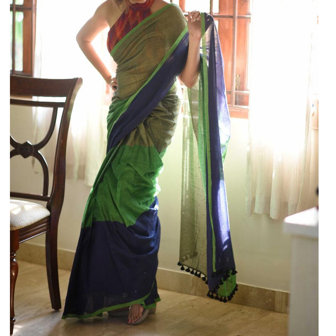 Surpassing Green Colored Festive Wear Pure Linen Beautiful Designer Saree - Ibis Fab