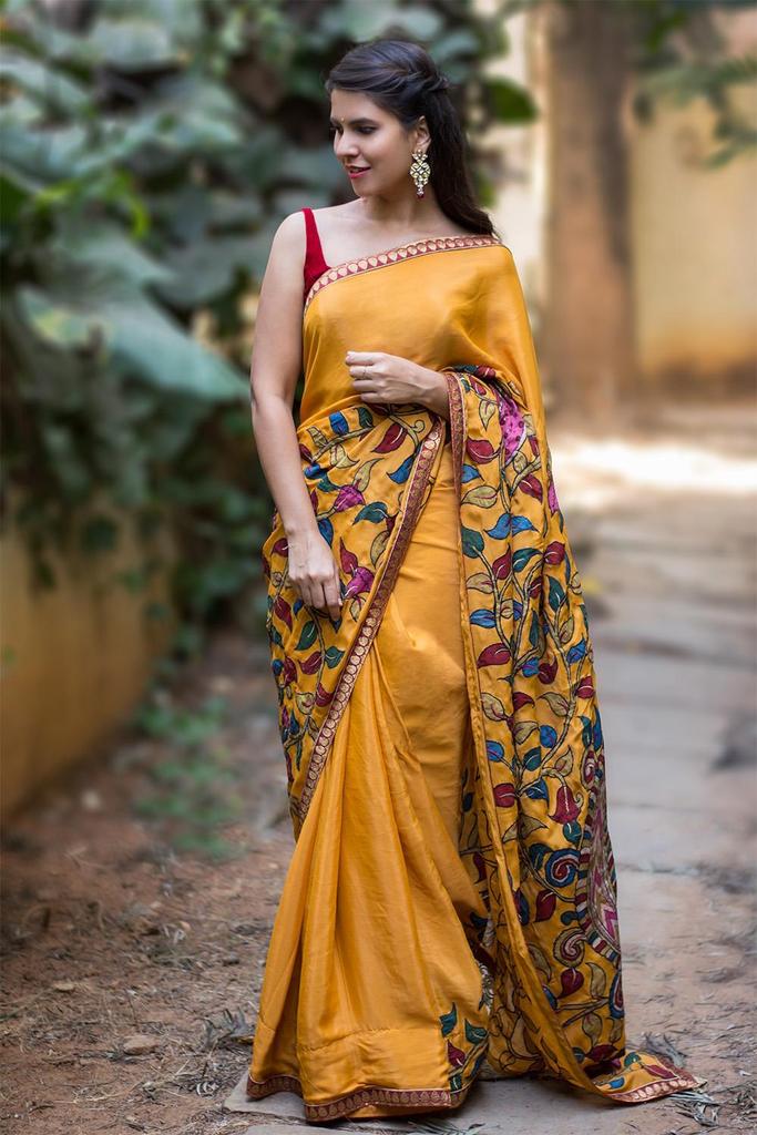 Linen Jasan Yellow Saree, Printed Casual Wear