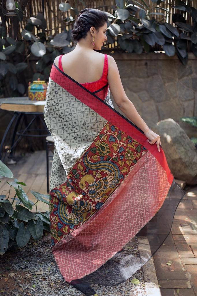 Linen Silk Attractive Greey Saree, Designer Wear