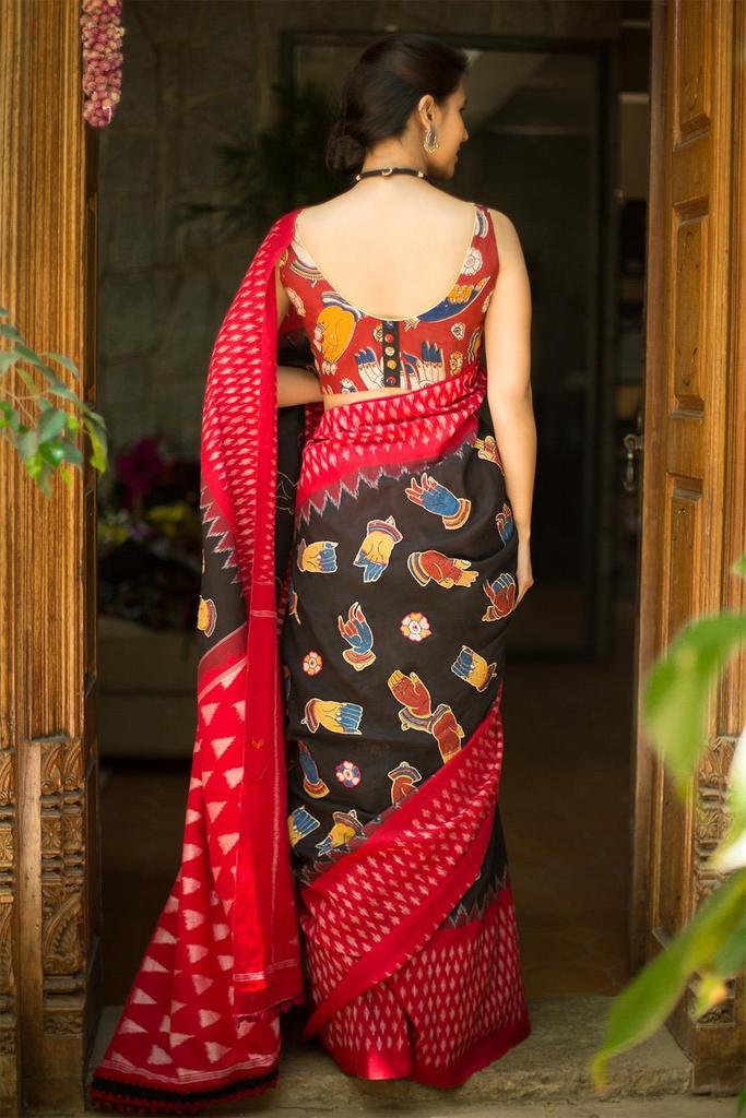 Linen Silk Appealing Black Saree, Printed Traditional Wear