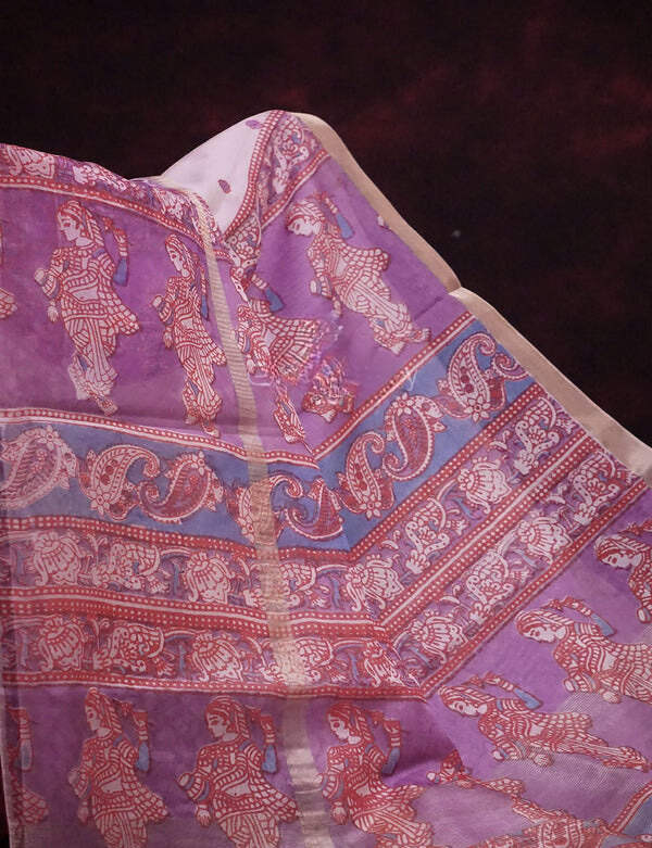Demanding Baby Pink Colored Cotton Linen Designer Printed Saree