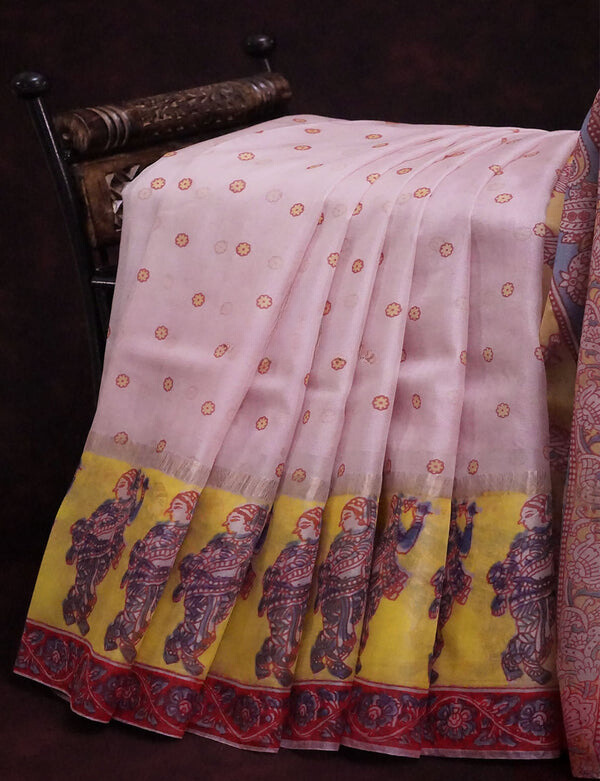 Desirable Baby Pink Colored Cotton Linen Designer Printed Saree