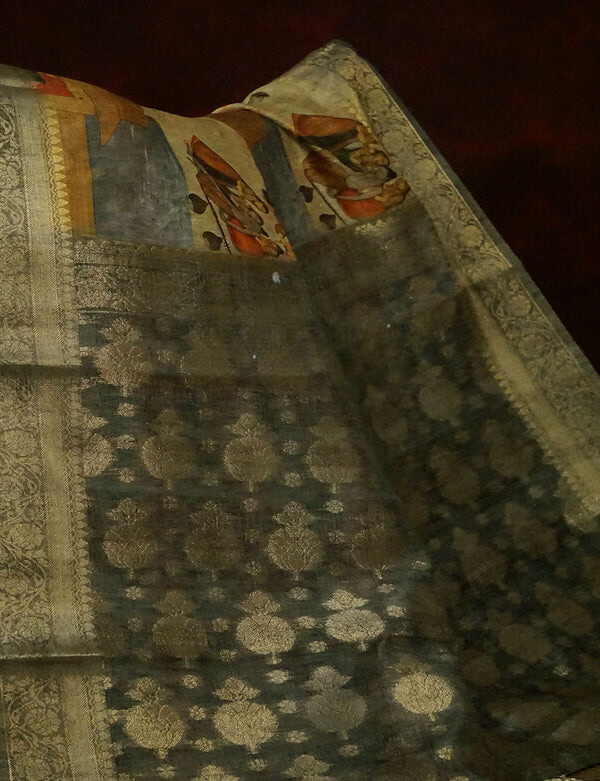 Amazing Multi Colored Cotton Linen Designer Printed Saree