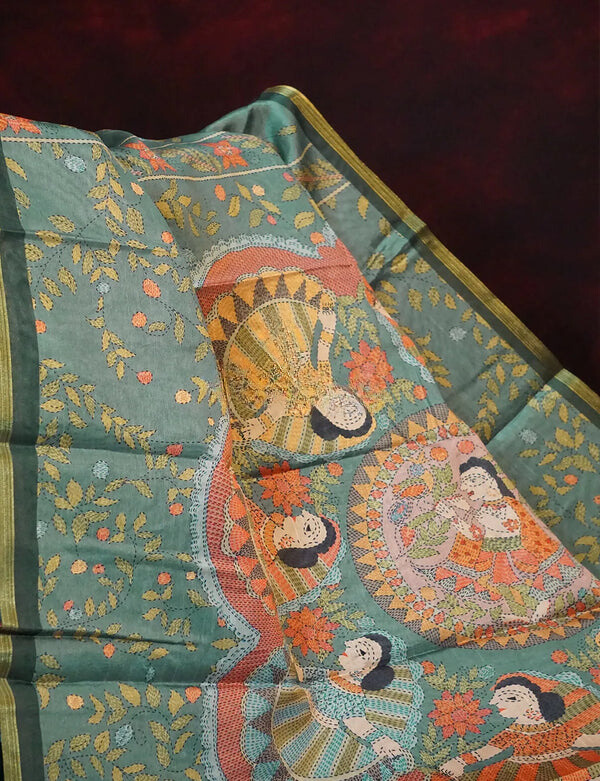 Majesty Sea Green Colored Cotton Linen Designer Printed Saree