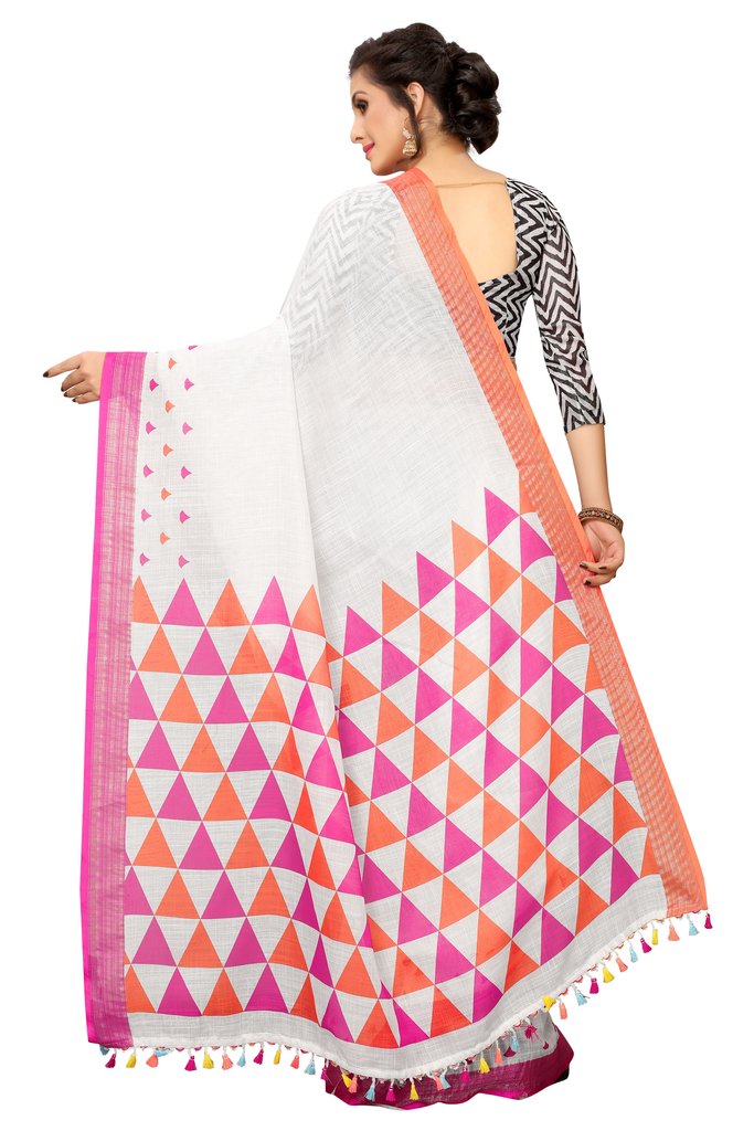 Pure Linen Demanding White Saree, Shining Printed Wear