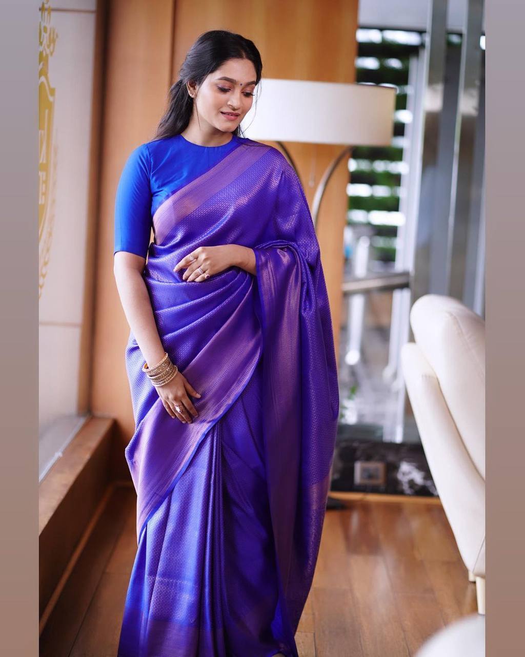 Pure jacquard Silk Sarees Royal Blue Colour, Festival Wear