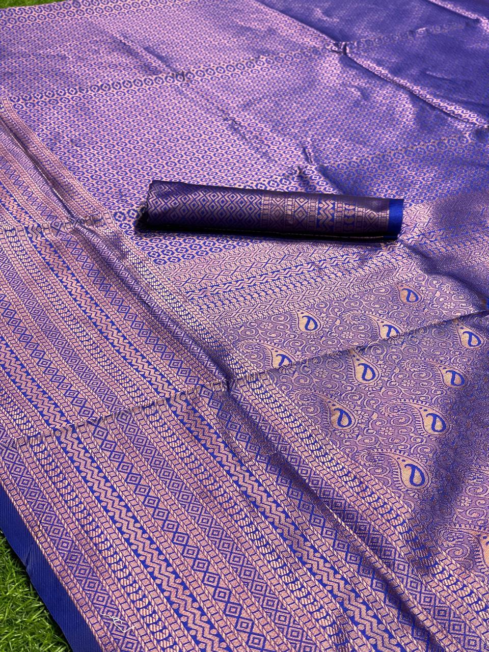 Pure jacquard Silk Sarees Royal Blue Colour, Festival Wear