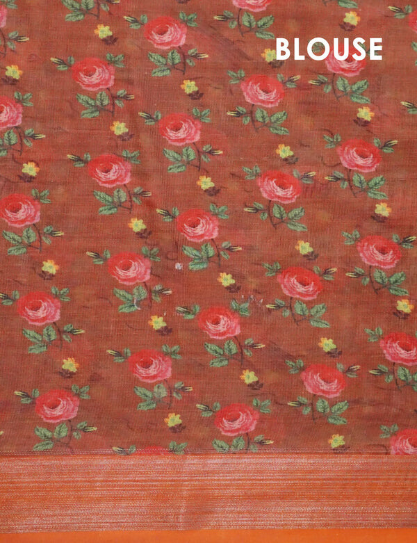Captivating Orange Colored Cotton Linen Designer Printed Saree