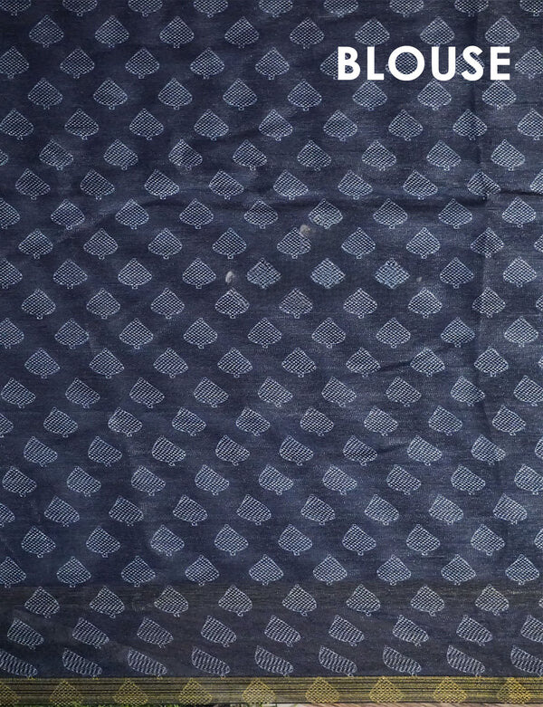 Flaunt Navy Blue Colored Cotton Linen Designer Printed Saree