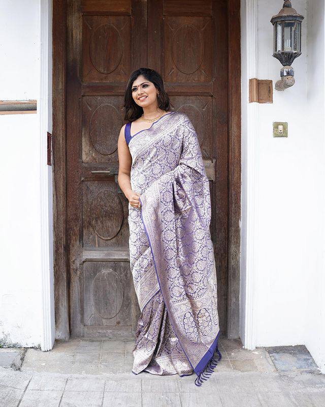Outstanding Royal Blue Silver Color Soft Silk Saree With Blouse Piece