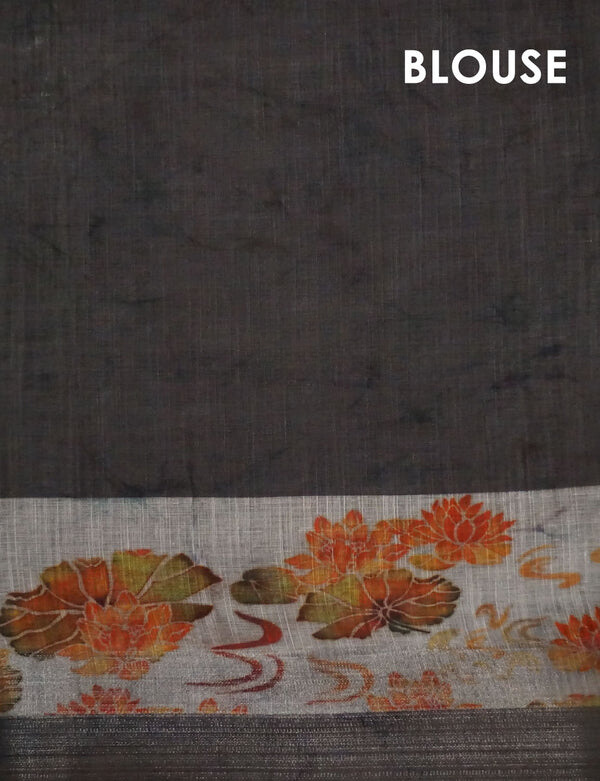 Demanding White Colored Cotton Linen Designer Printed Saree
