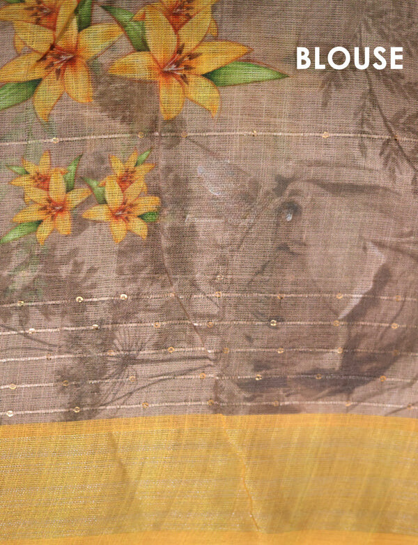 Charming Beige Colored Cotton Linen Designer Printed Saree