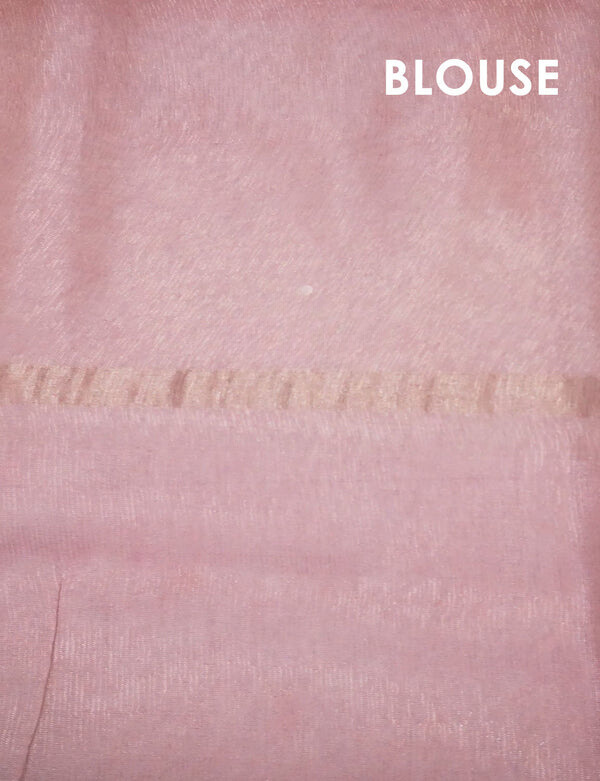 Demanding Baby Pink Colored Cotton Linen Designer Printed Saree
