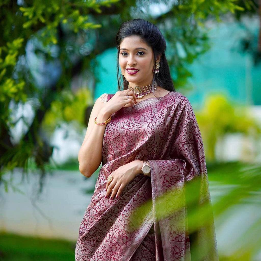Admirable Dark Maroon Soft Banarasi  Silk Saree With Stylish Blouse Piece