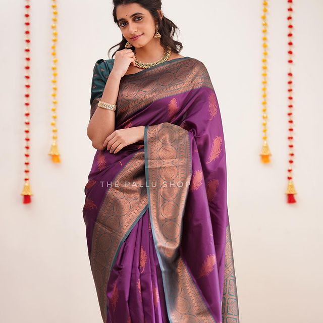 Demesne Purple Soft Silk Saree With Gossamer Blouse Piece
