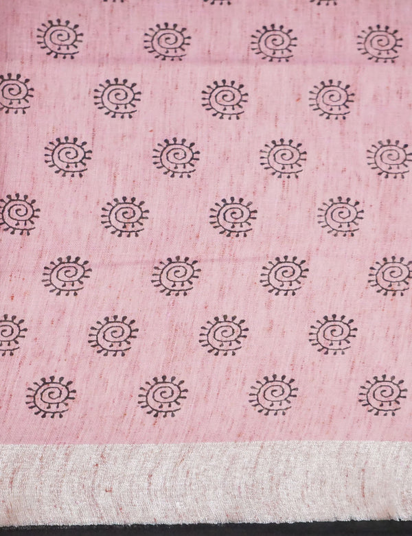 Unique Baby Pink Colored Cotton Linen Designer Printed Saree