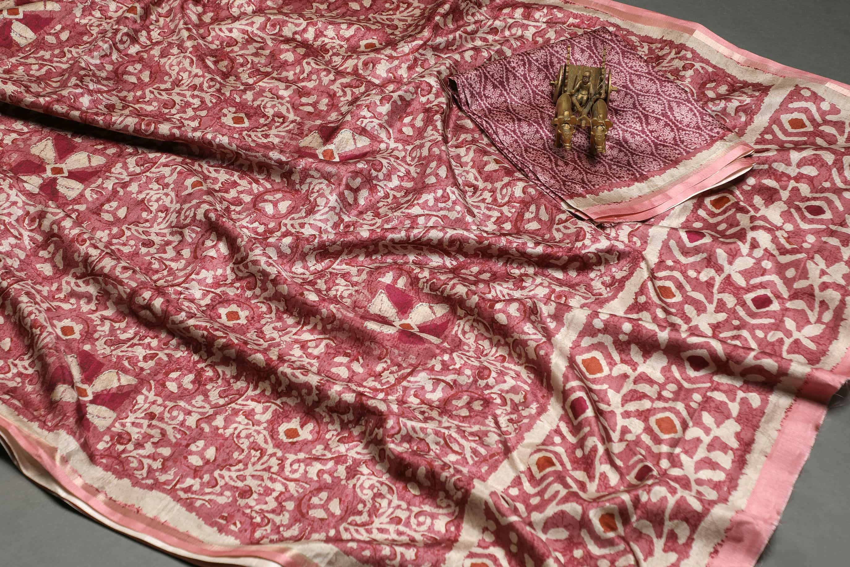 Intricate Rani Pink Colored Cotton Linen Designer Printed Saree