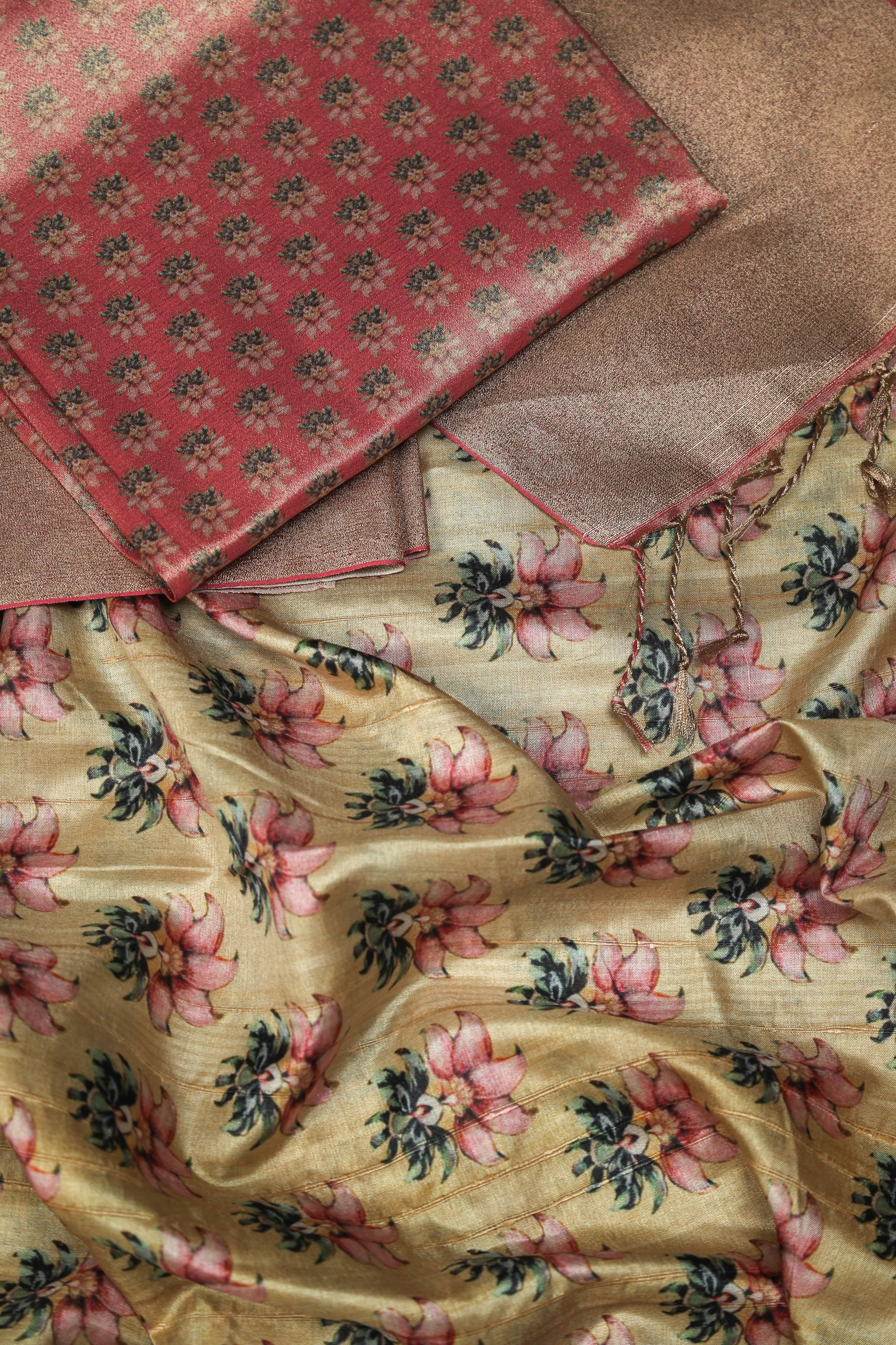 Innovative Light Yellow Colored Cotton Linen Designer Printed Saree