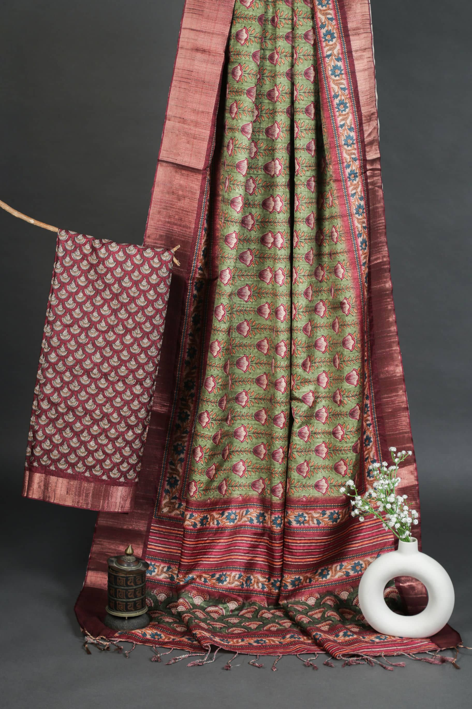 Adorning Pista Green Colored Cotton Linen Designer Printed Saree