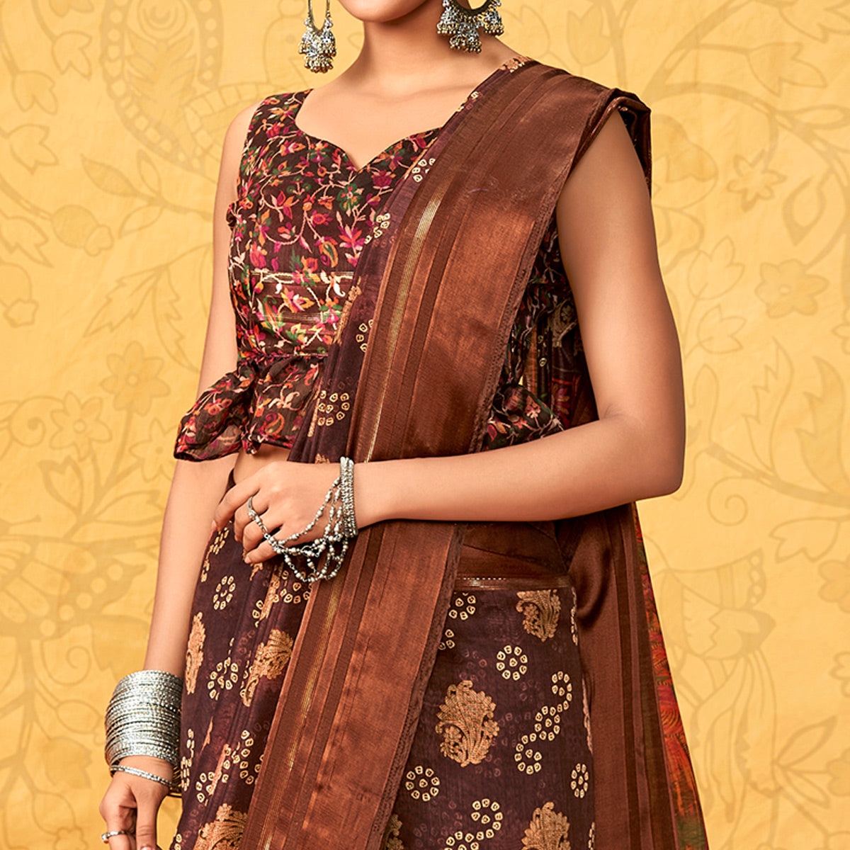 pure silk Classy brown Colour Saree, Shining Party Wear