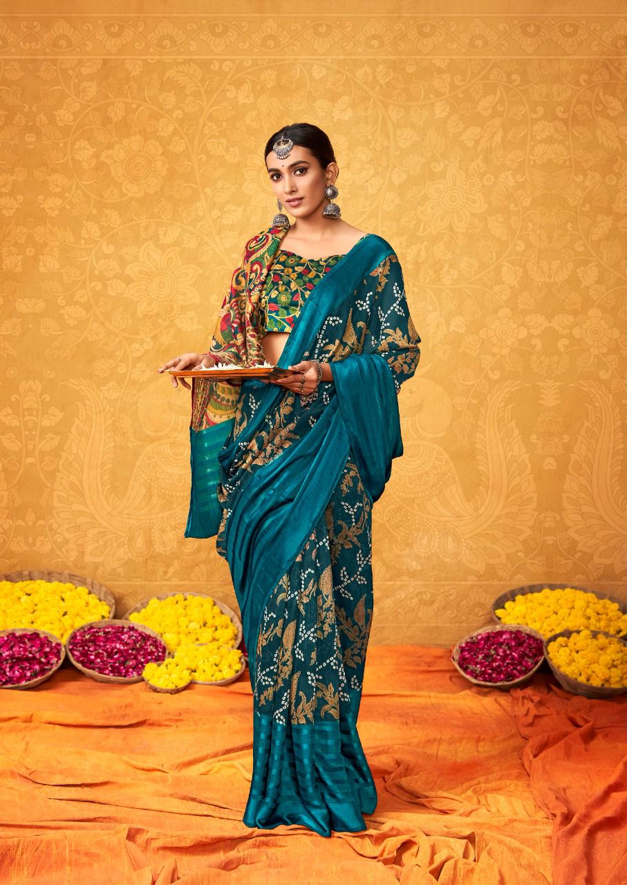 pure silk Classy rama Colour Saree, Shining Party Wear