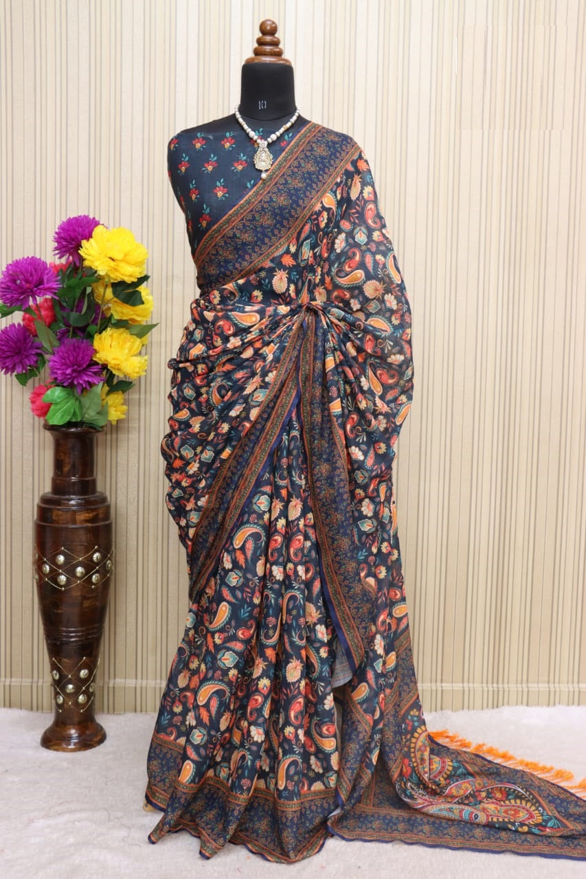 pure silk Classy Multi Colour Saree, Shining Party Wear