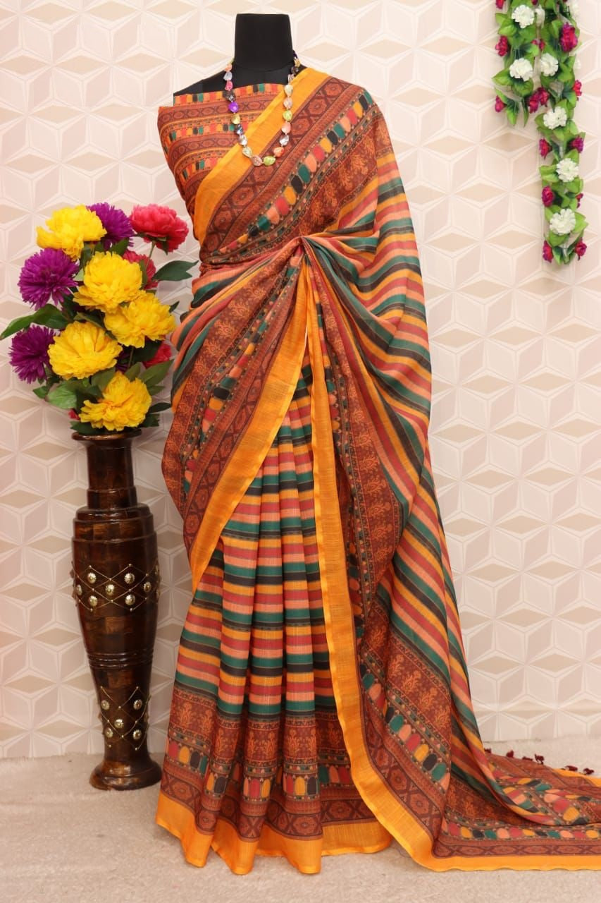 pure silk Classy Yellow and Green Colour Saree, Shining Party Wear
