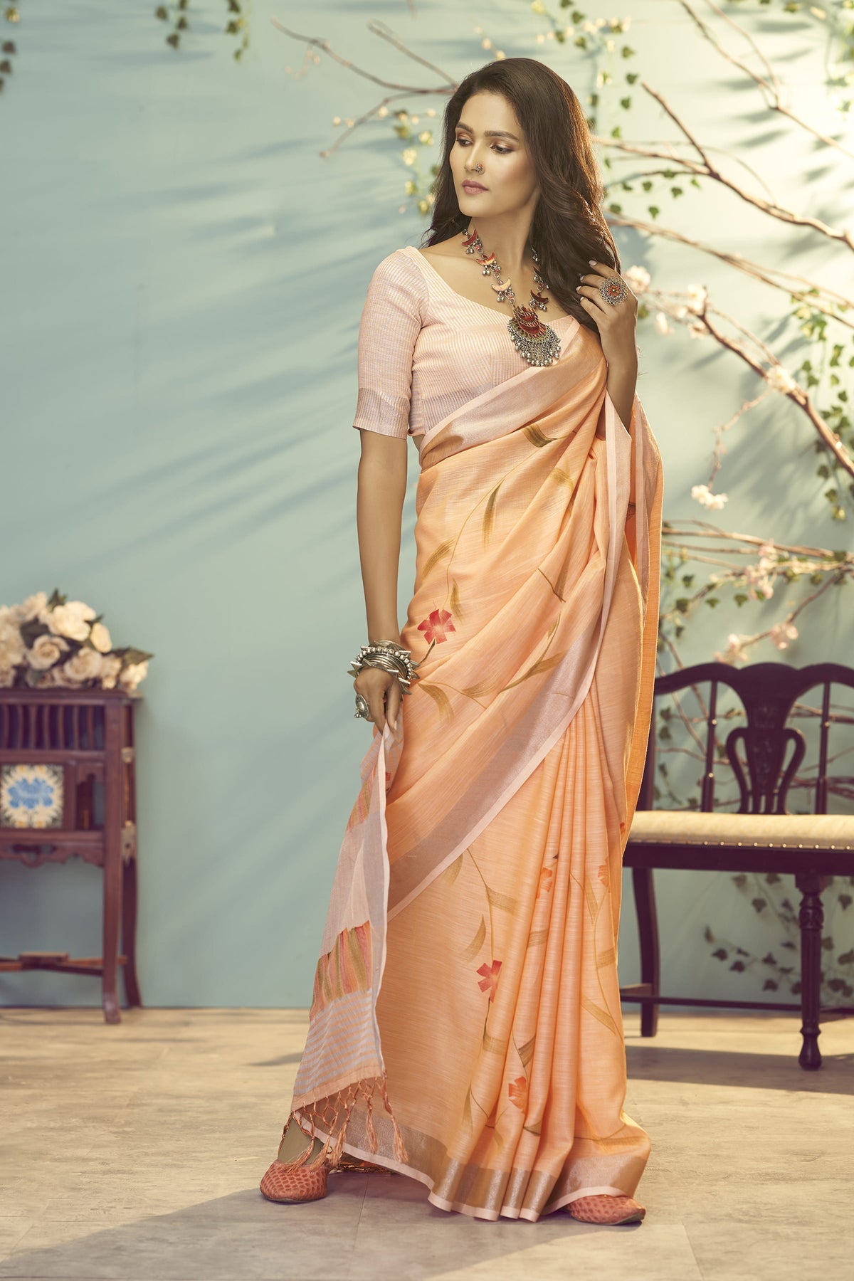 New Printed Design Pure Linen Saree