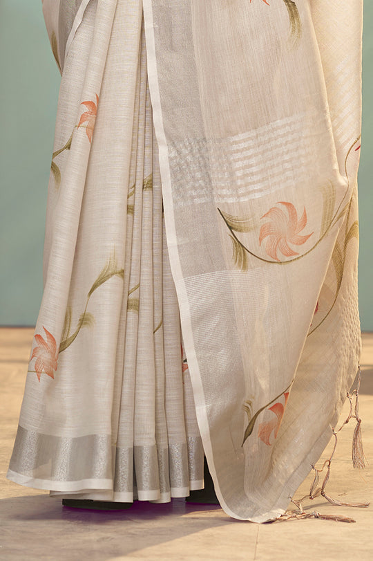 Women's Pure Linen Saree With Blouse Piece