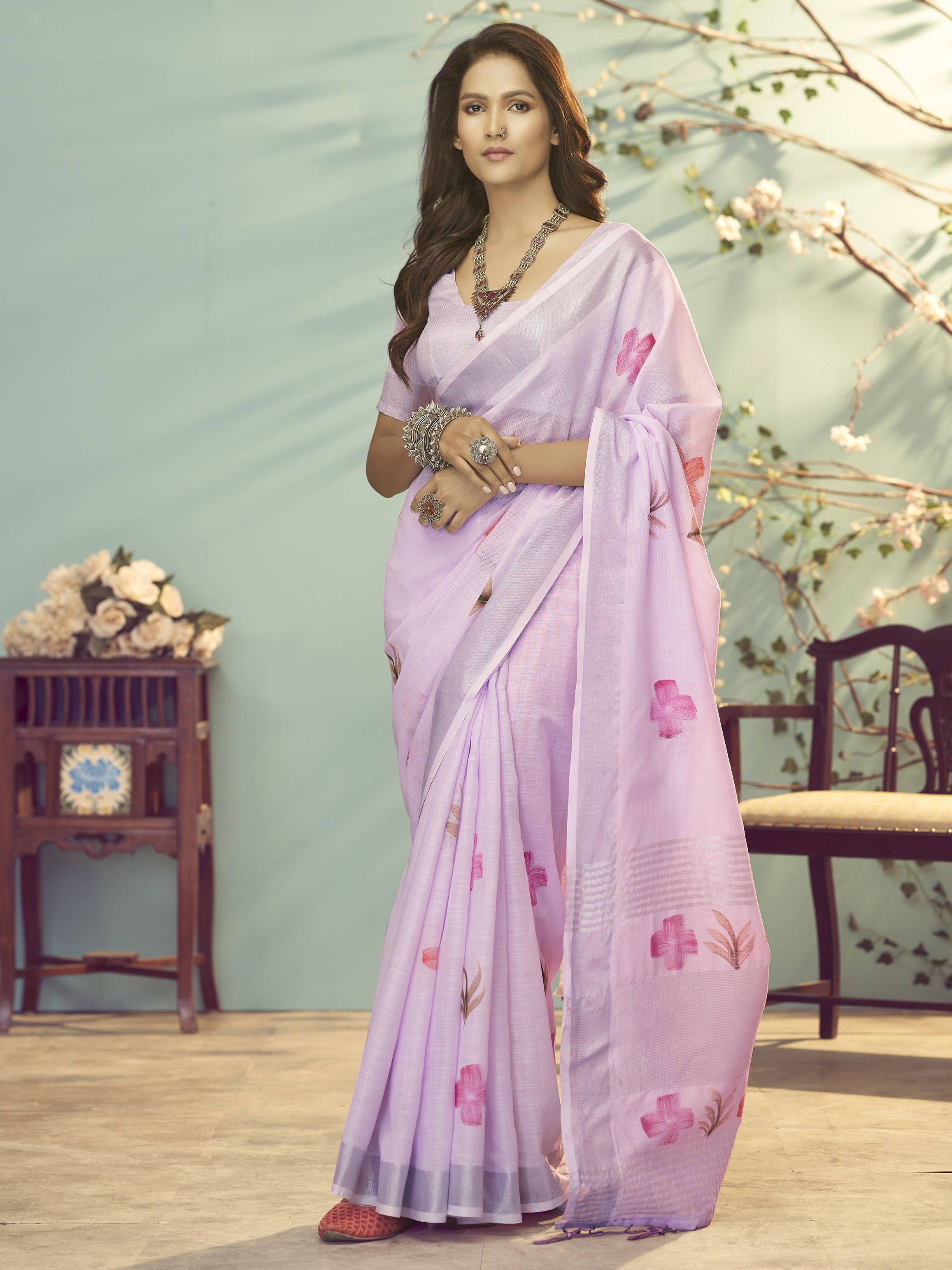Printed Daily Wear Pure Linen Saree