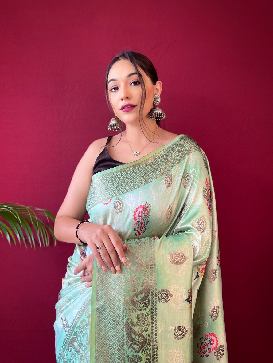 Women's Kanjivaram Soft mint Color Lichi Silk Saree