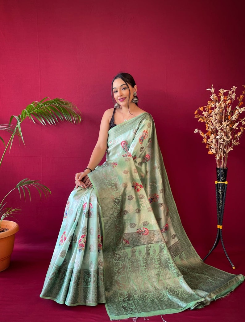 Women's Kanjivaram Soft mint Color Lichi Silk Saree