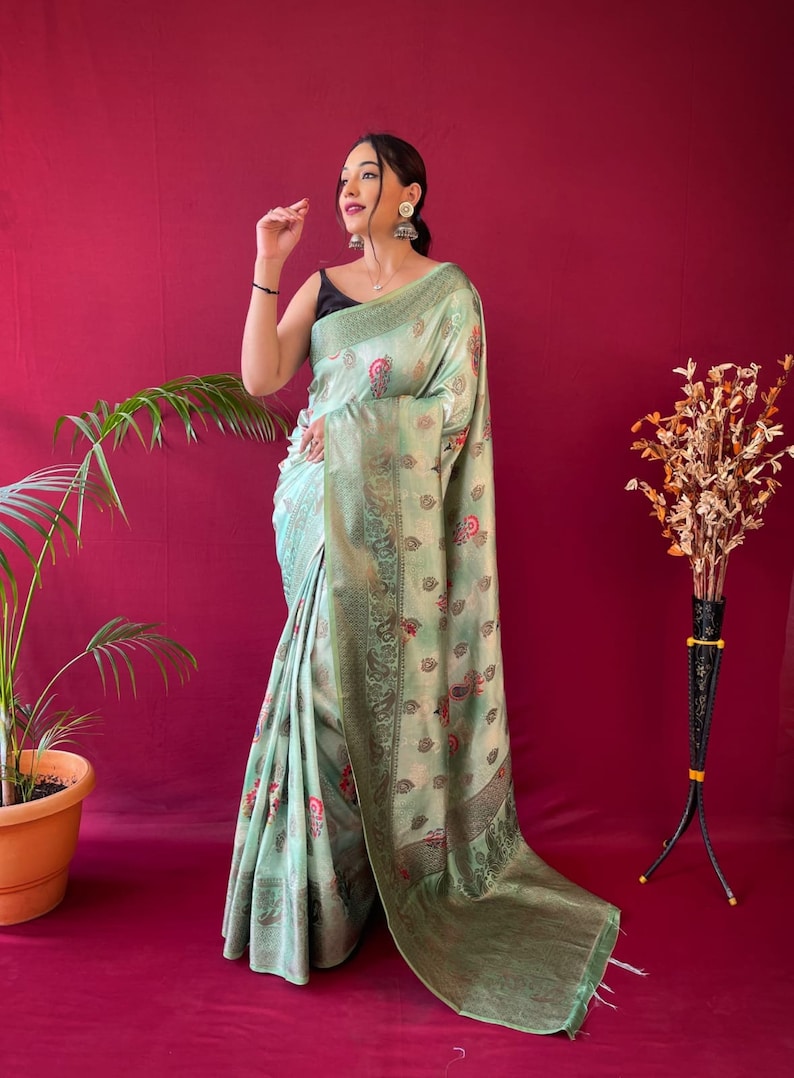 Women's Kanjivaram Soft mint Color Lichi Silk Saree