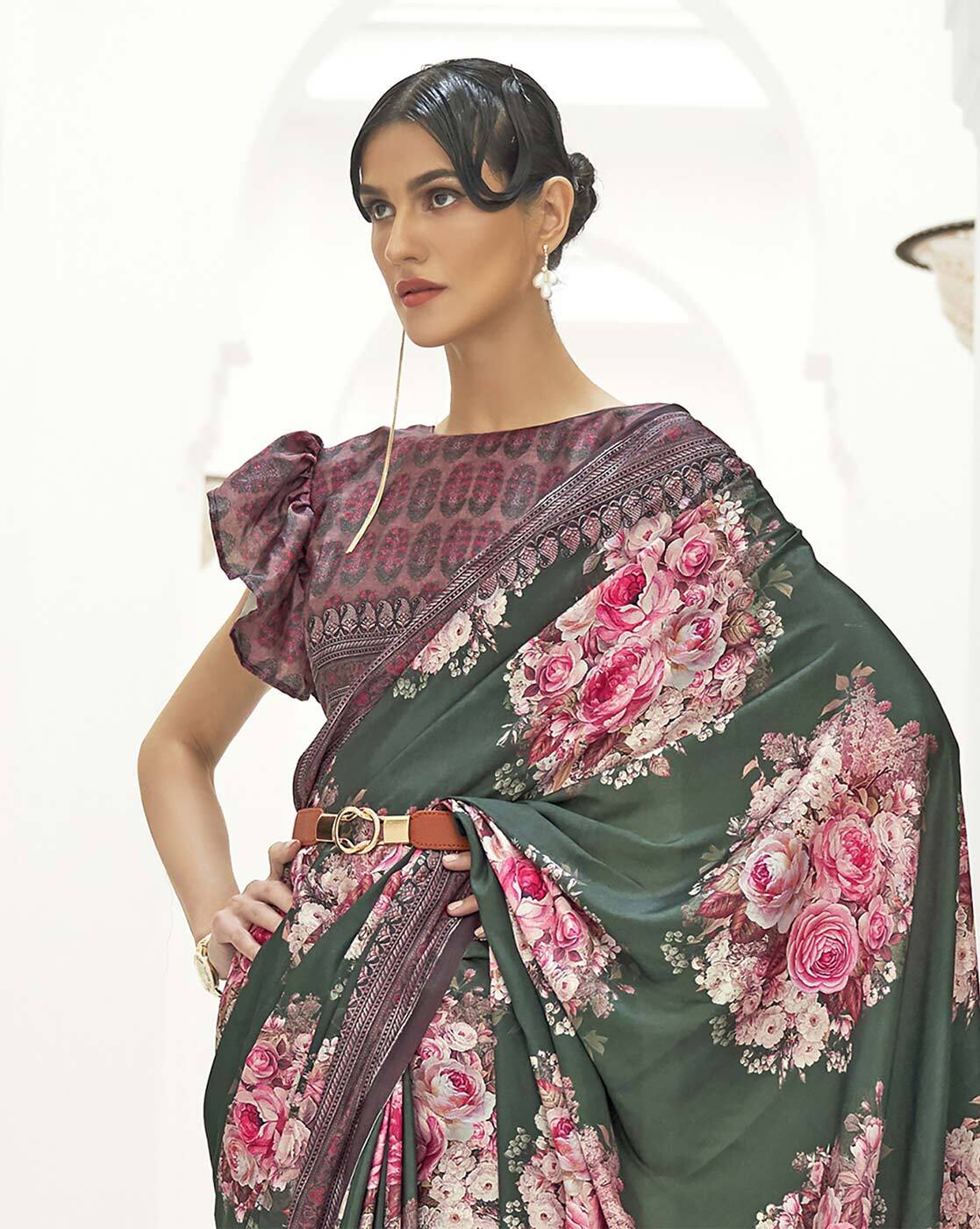 Forest Green Pure linen Saree