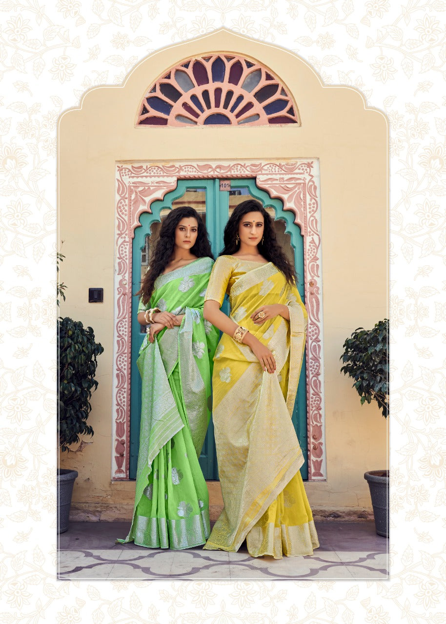 Exceptional Yellow Banarasi Cotton Silk Saree