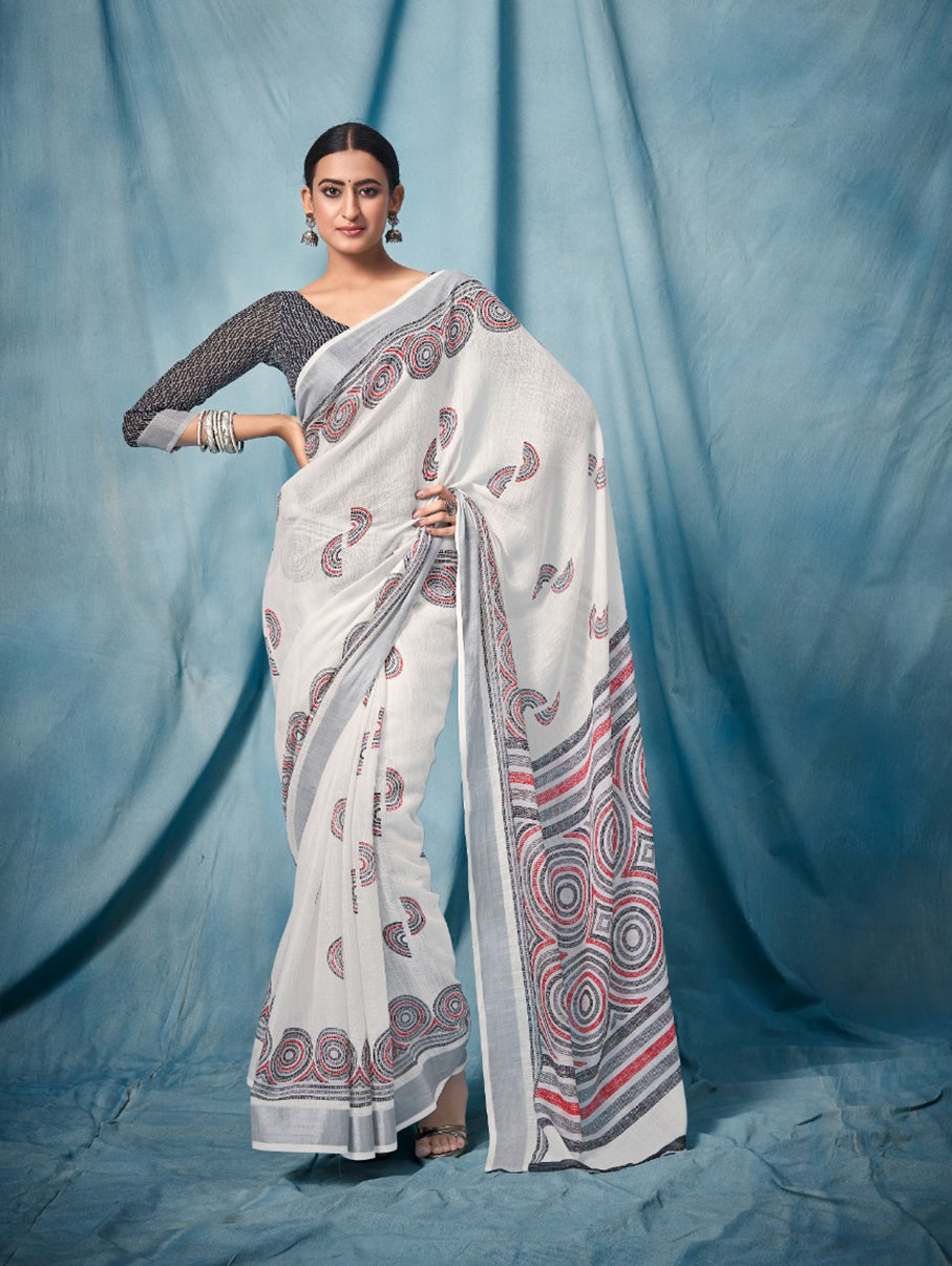 Women's Pure Linen Saree With Blouse Piece