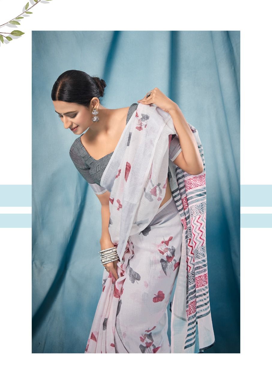 Butterfly Printed Pure Linen Saree
