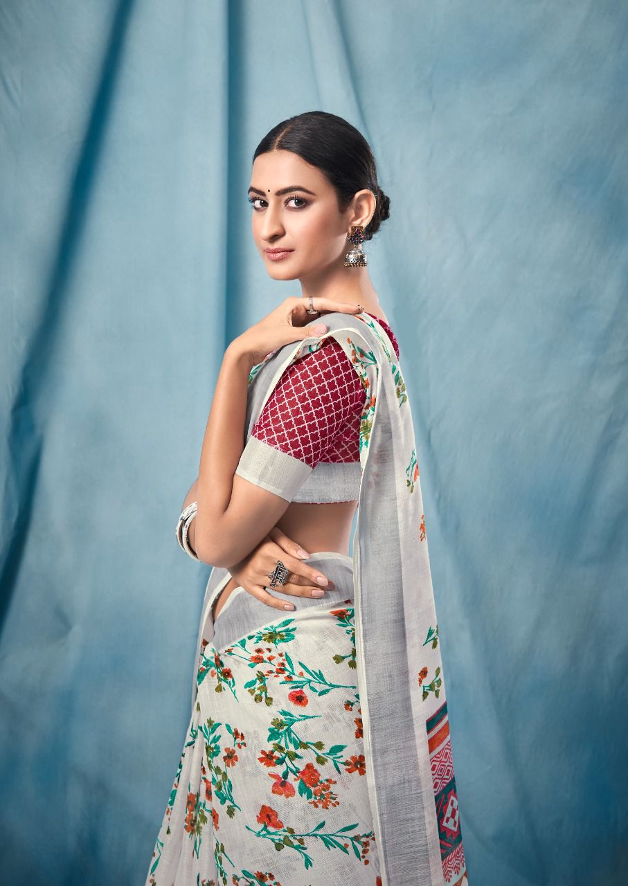 Light Purple Linen Saree with Embroidery