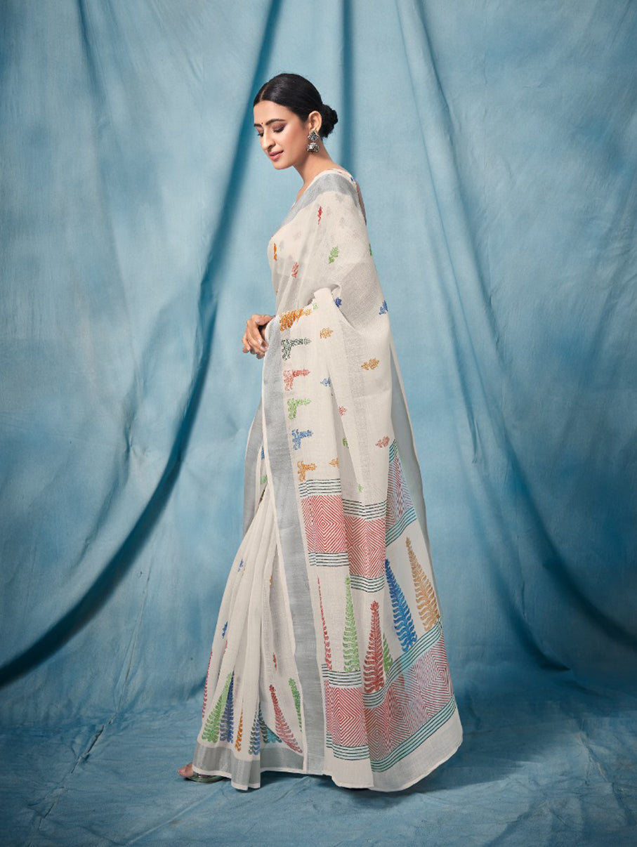 Self Design, Printed Pure Linen Saree