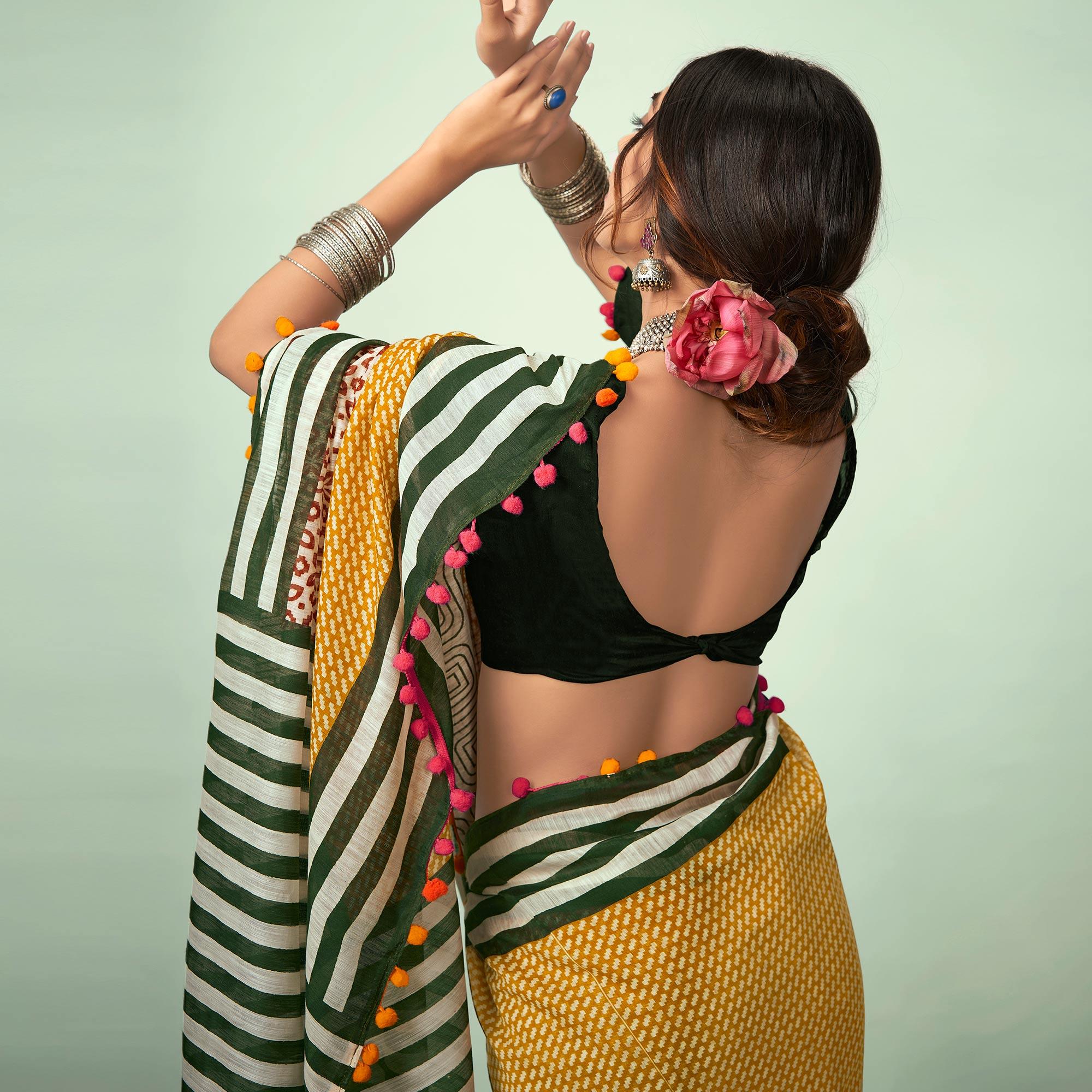 Checkered Daily Wear, Pure Linen Saree