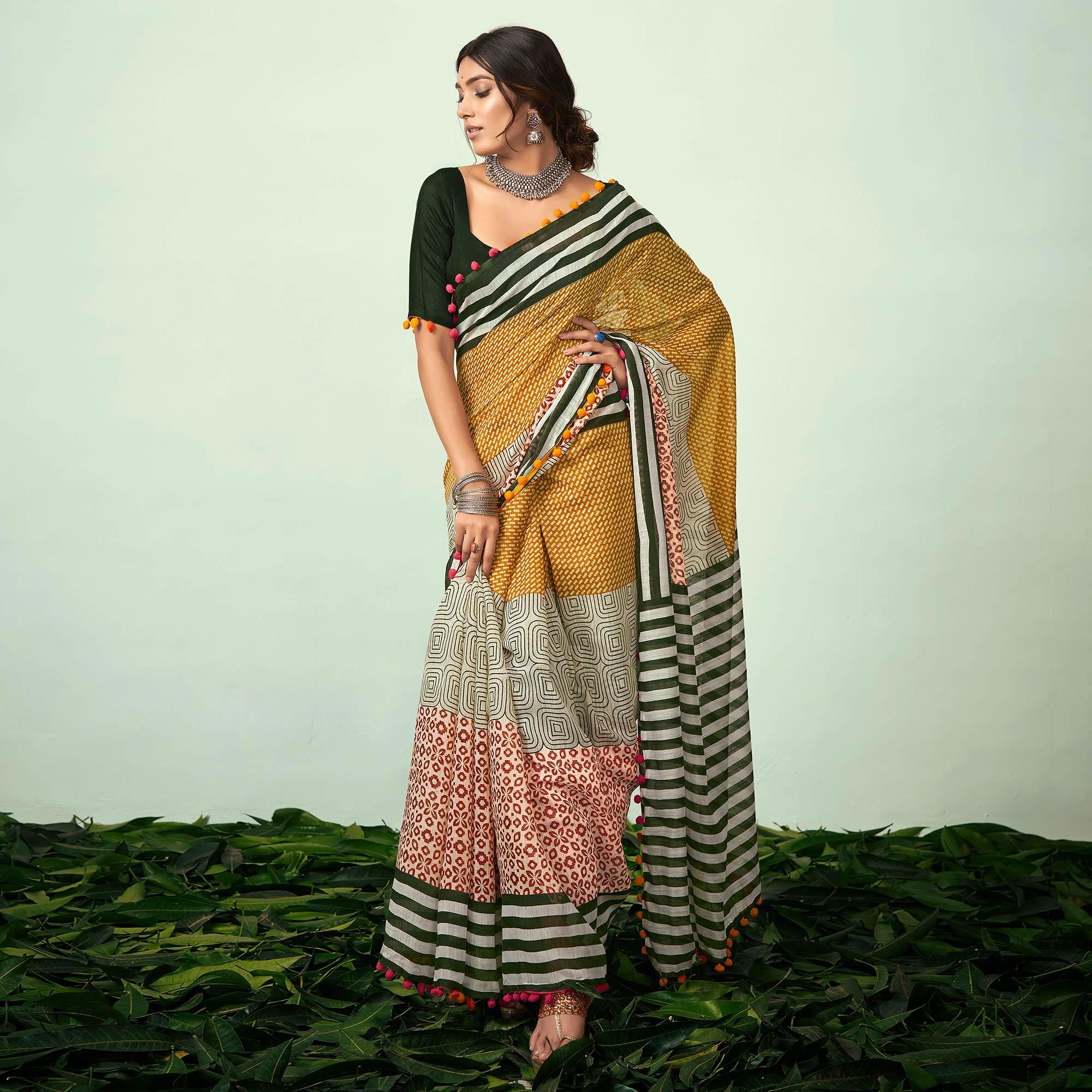 Checkered Daily Wear, Pure Linen Saree