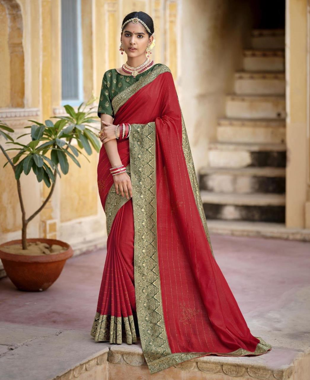 Red Color Hand Painted Banarasi Soft Art Silk Saree