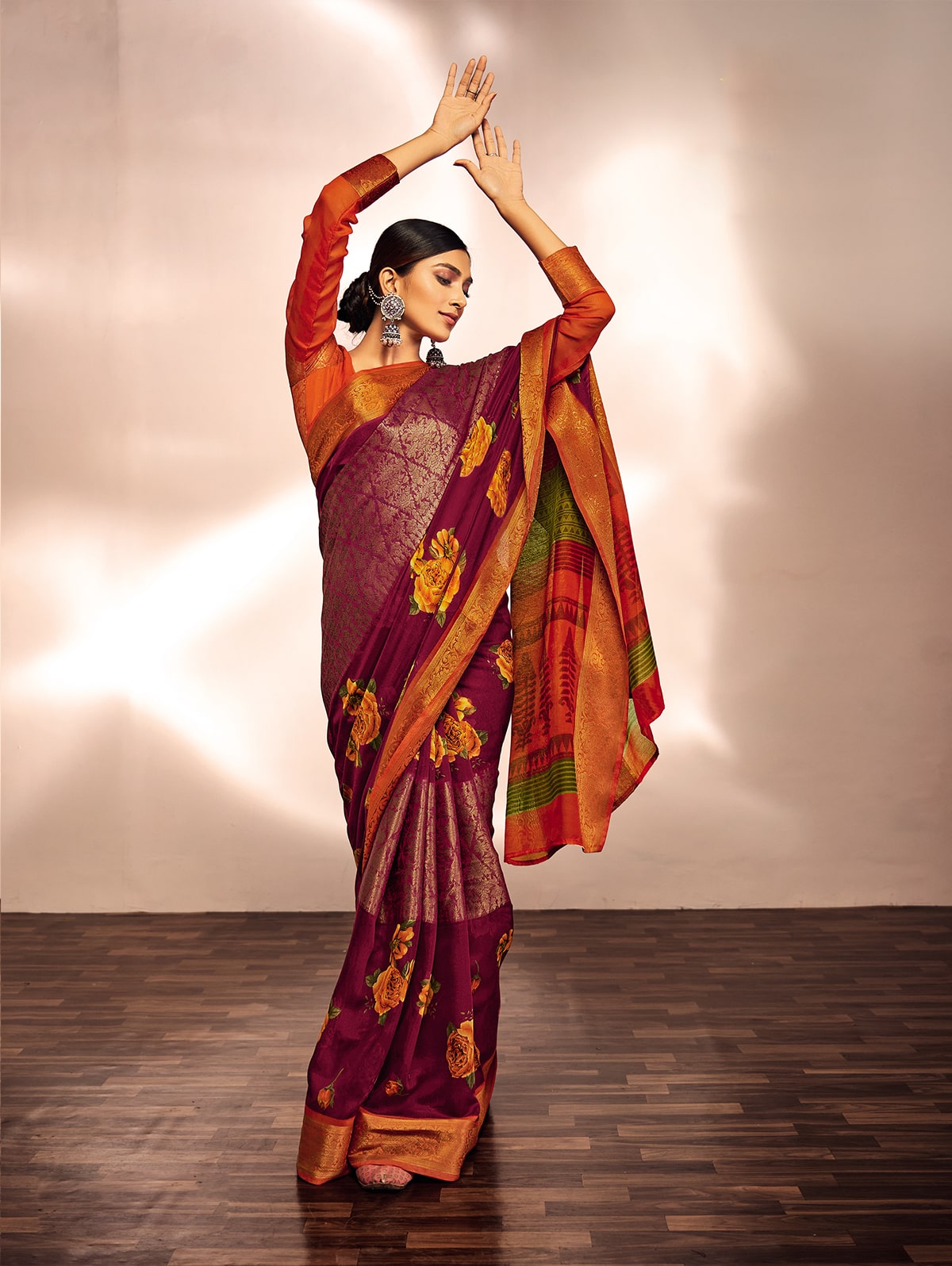 Dark Pink Festive Wear Woven Linen Saree