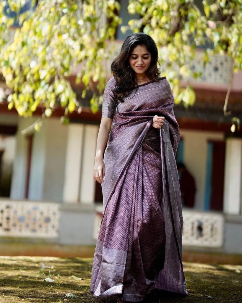 Pure jacquard Silk Sarees Dark Wine Colour, Festival Wear