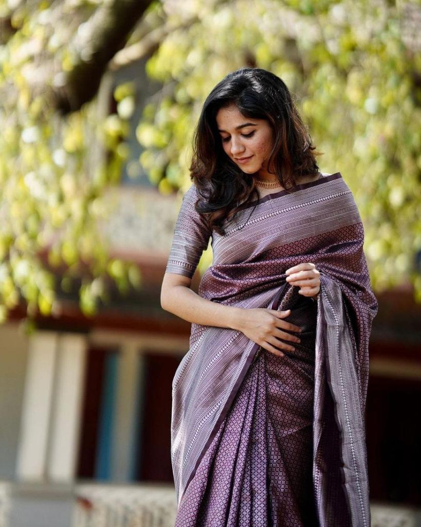 Pure jacquard Silk Sarees Dark Wine Colour, Festival Wear