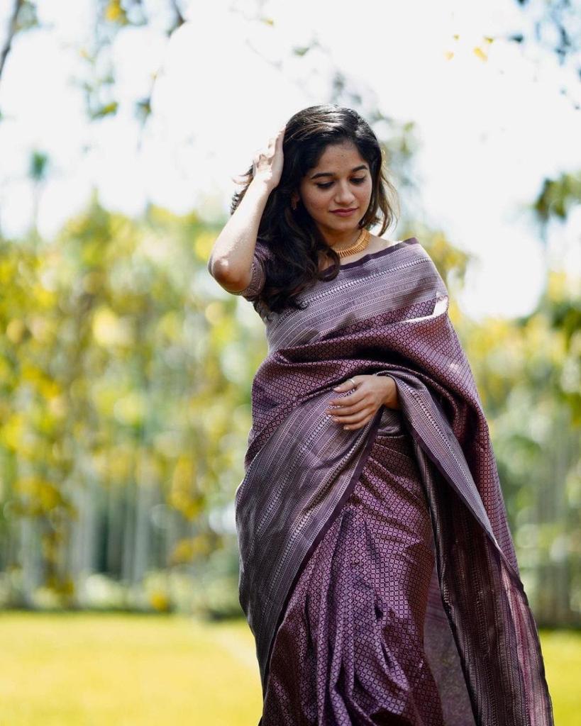 Pure jacquard Silk Sarees Dark Wine Colour, Festival Wear